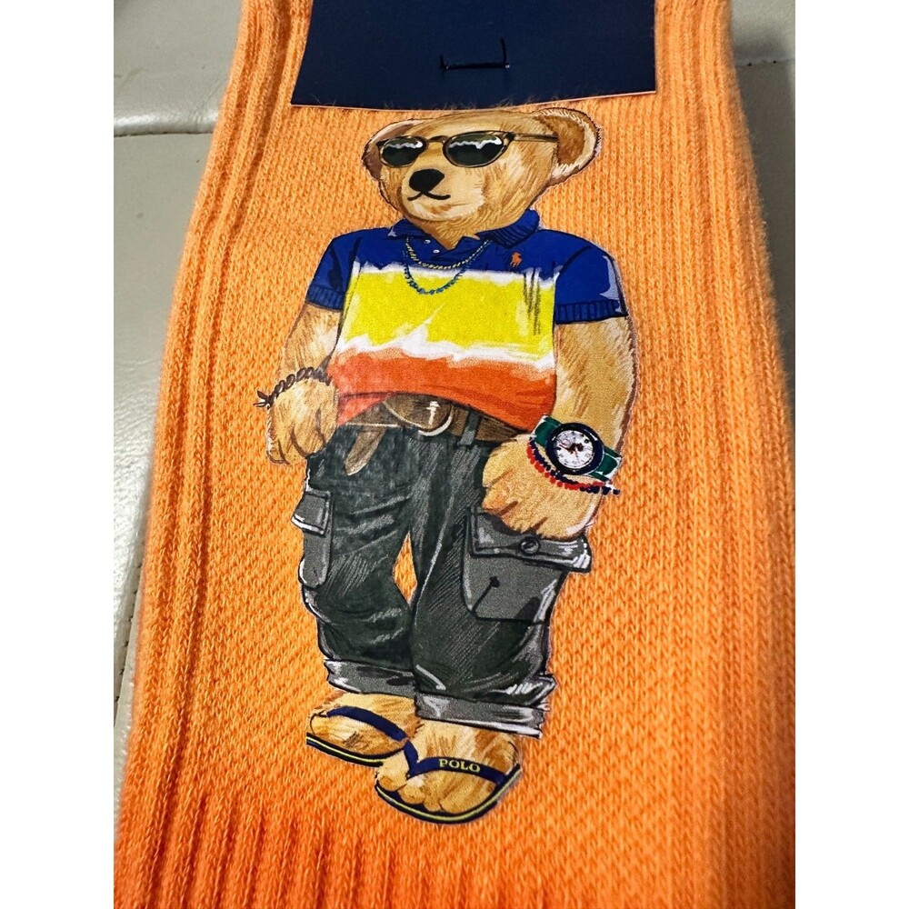 NWT Polo Ralph Lauren Men's Socks 10-13 POLO BEAR HUGE GRAPHIC dip dye Crew - Picture 4 of 5